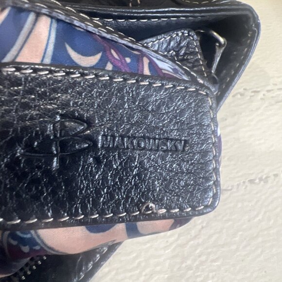 B. Makowsky Black Stitched Leather Crossbody Handbag Saddlebag Hobo - Picture 9 of 12